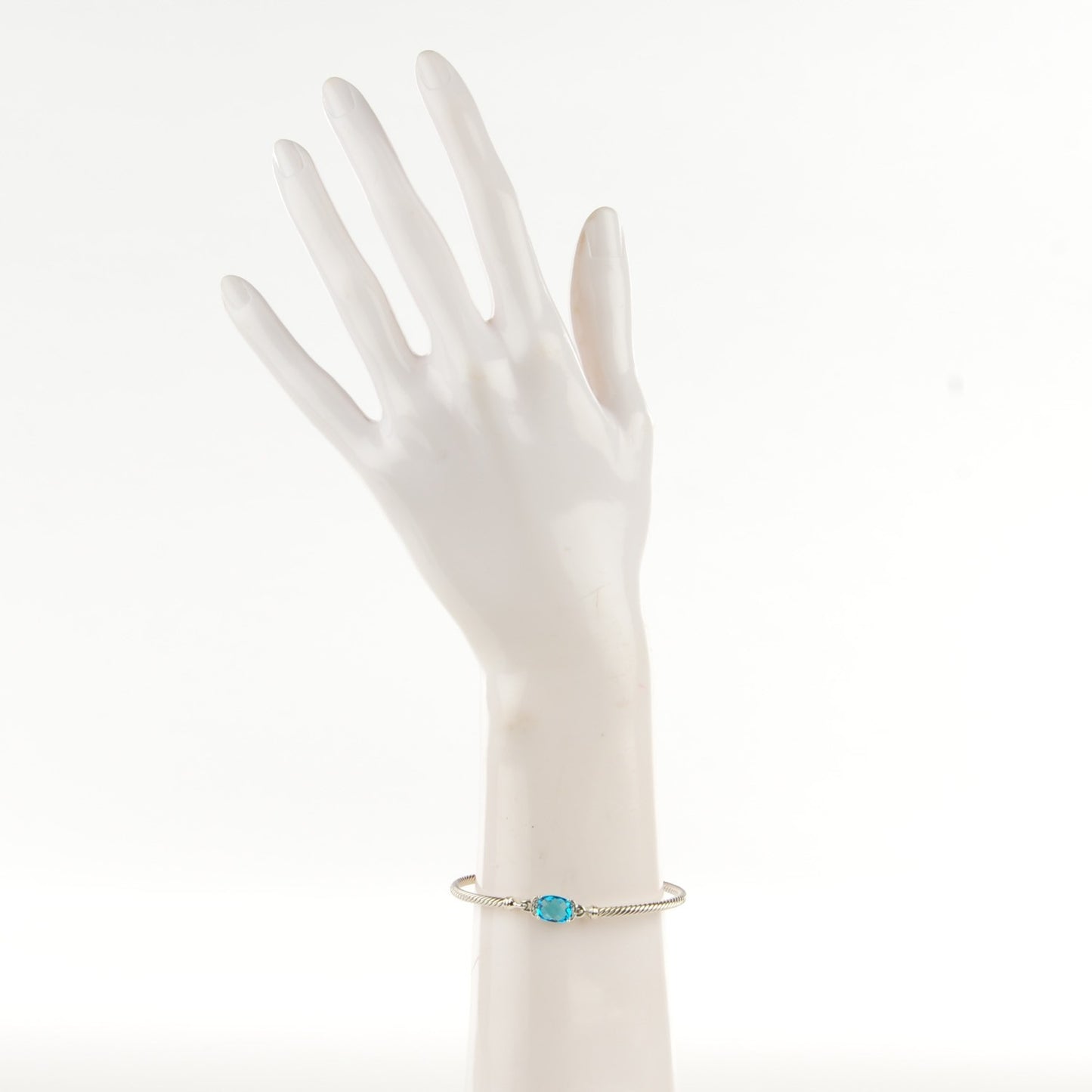 Sterling Silver Diamond Blue Topaz 3mm Petite Wheaton Bracelet