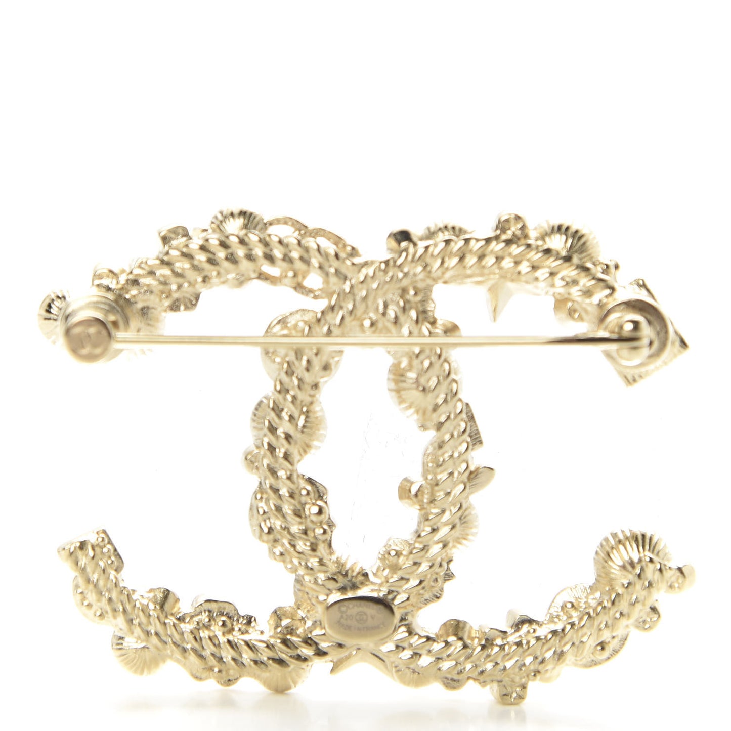 Crystal Pearl CC Charms Brooch Gold