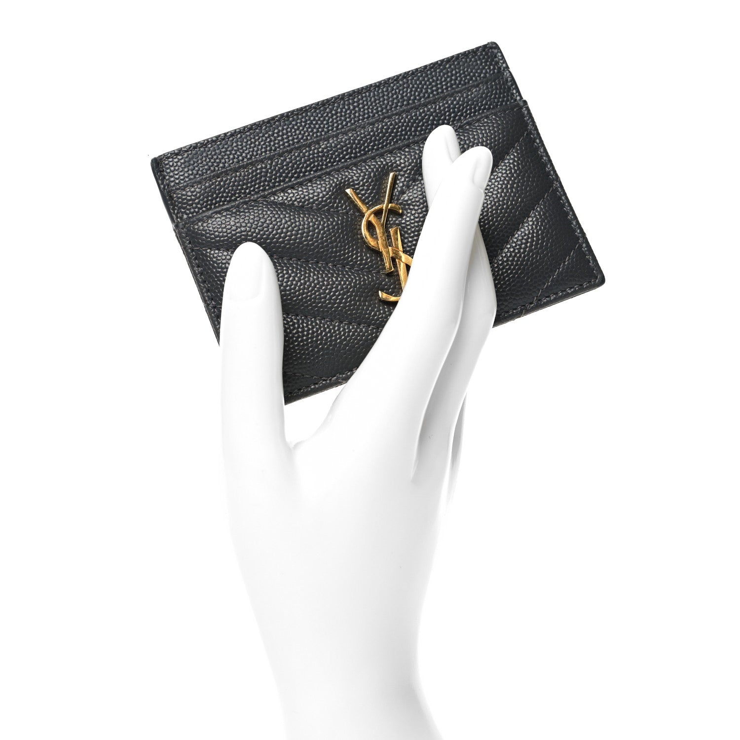 Saint Laurent Grain De Poudre Matelasse Chevron Monogram Credit Card Case Coal 2 of 8