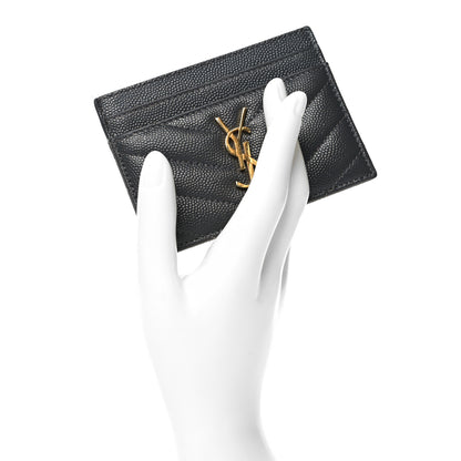 Saint Laurent Grain De Poudre Matelasse Chevron Monogram Credit Card Case Coal 2 of 8