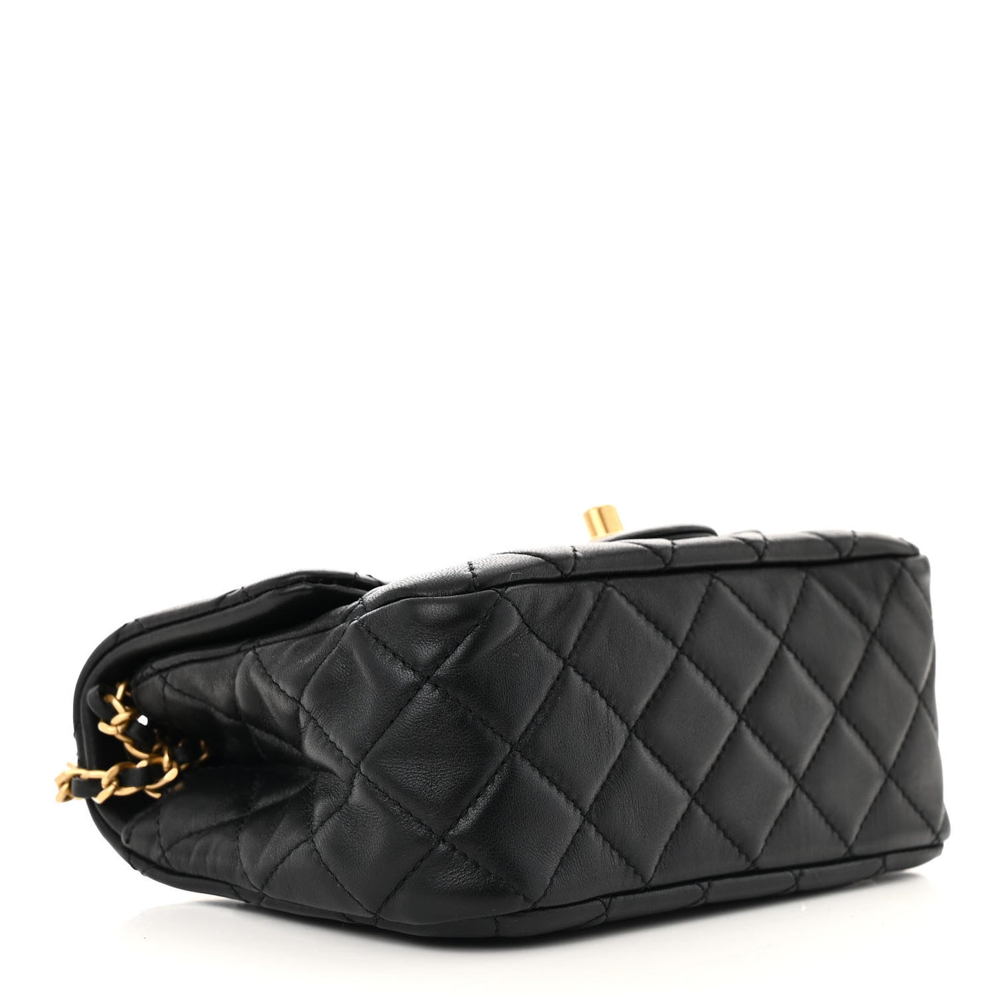 Lambskin Quilted Mini Pearl Crush Flap Black