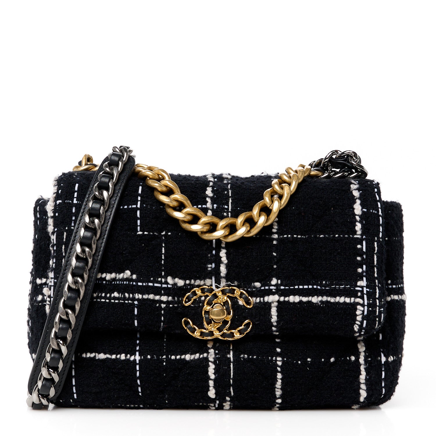 Chanel Tweed Quilted Medium Chanel 19 Flap Black White 1 of 11