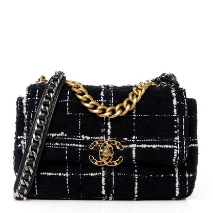 Chanel Tweed Quilted Medium Chanel 19 Flap Black White 1 of 11
