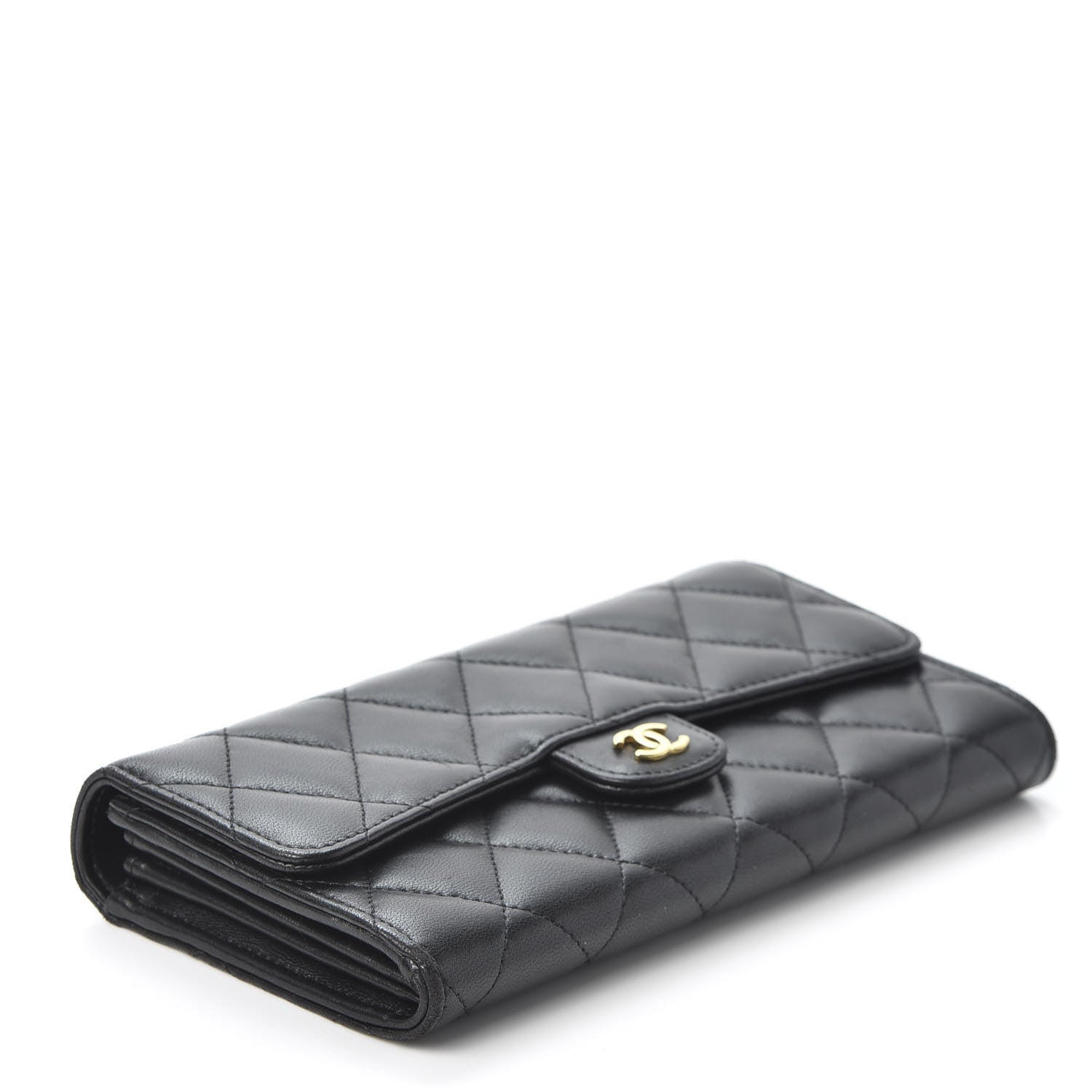 Chanel Lambskin Quilted Large Gusset Flap Wallet Black 3 of 10