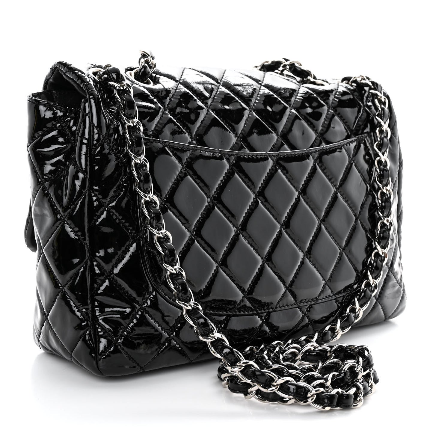 Patent Quilted Jumbo Single Flap Black