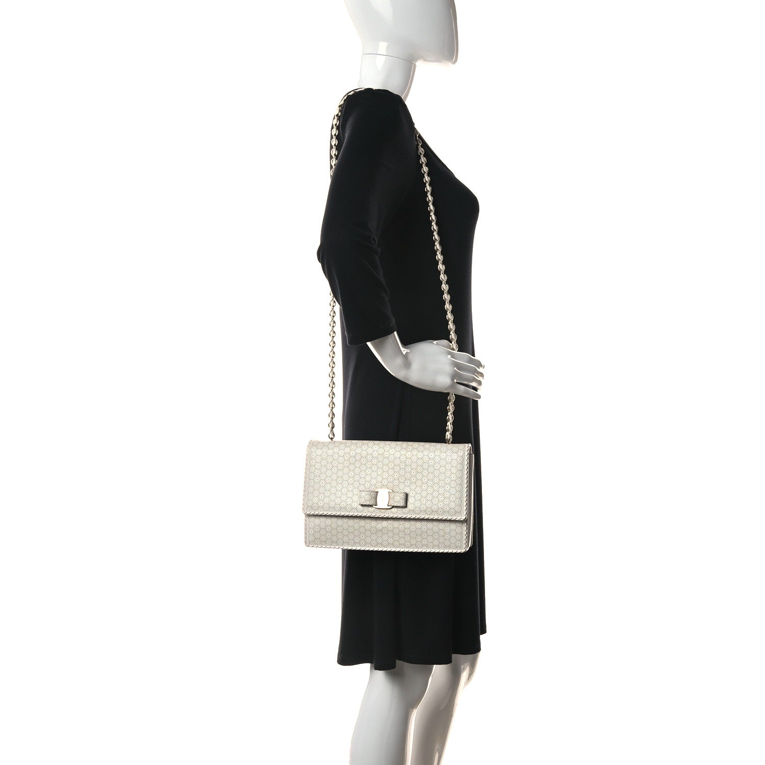 Salvatore Ferragamo Perforated Calfskin Ginny Bow Crossbody Bag White 2 of 10