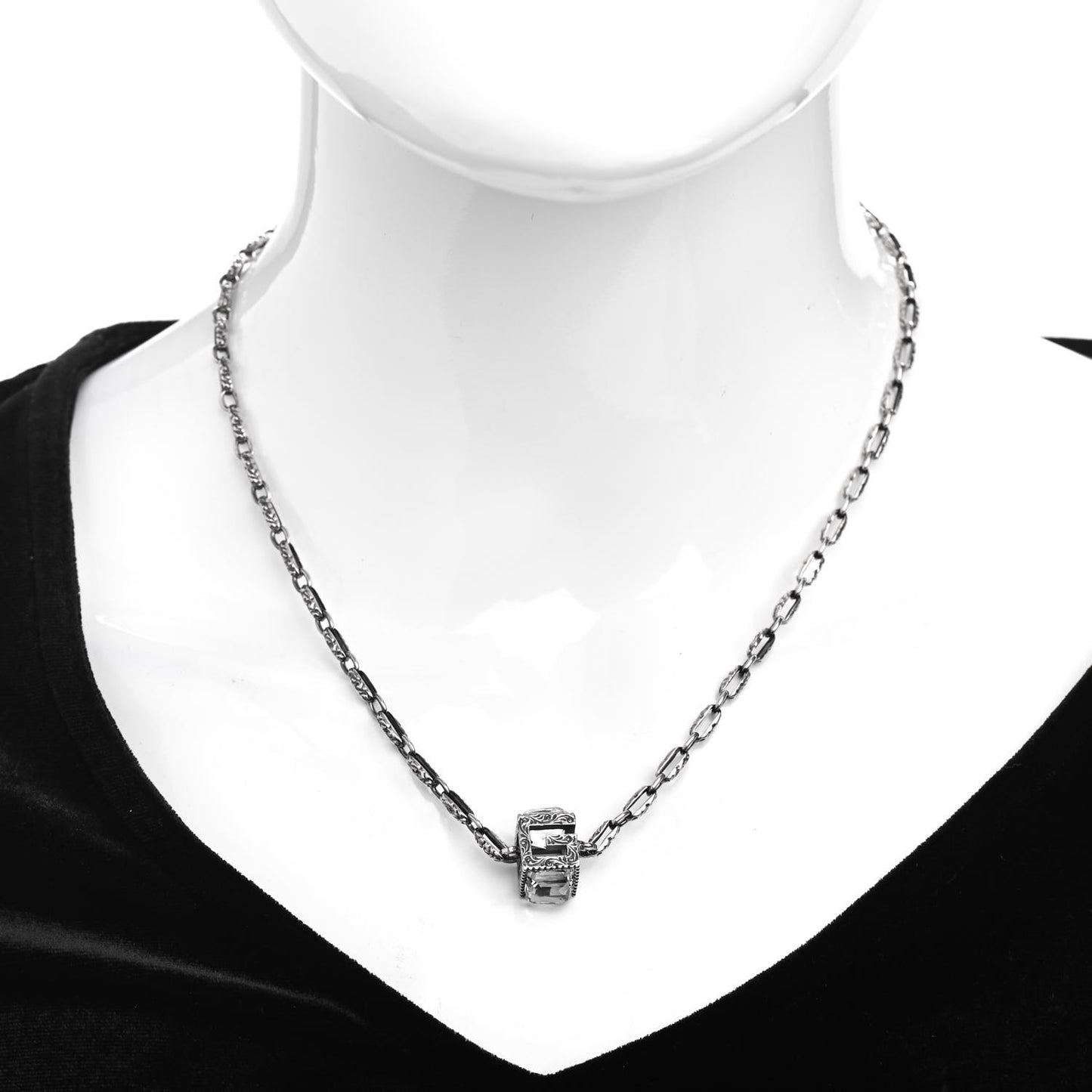 Sterling Silver Rock Crystal Textured G-Cube Pendant Necklace
