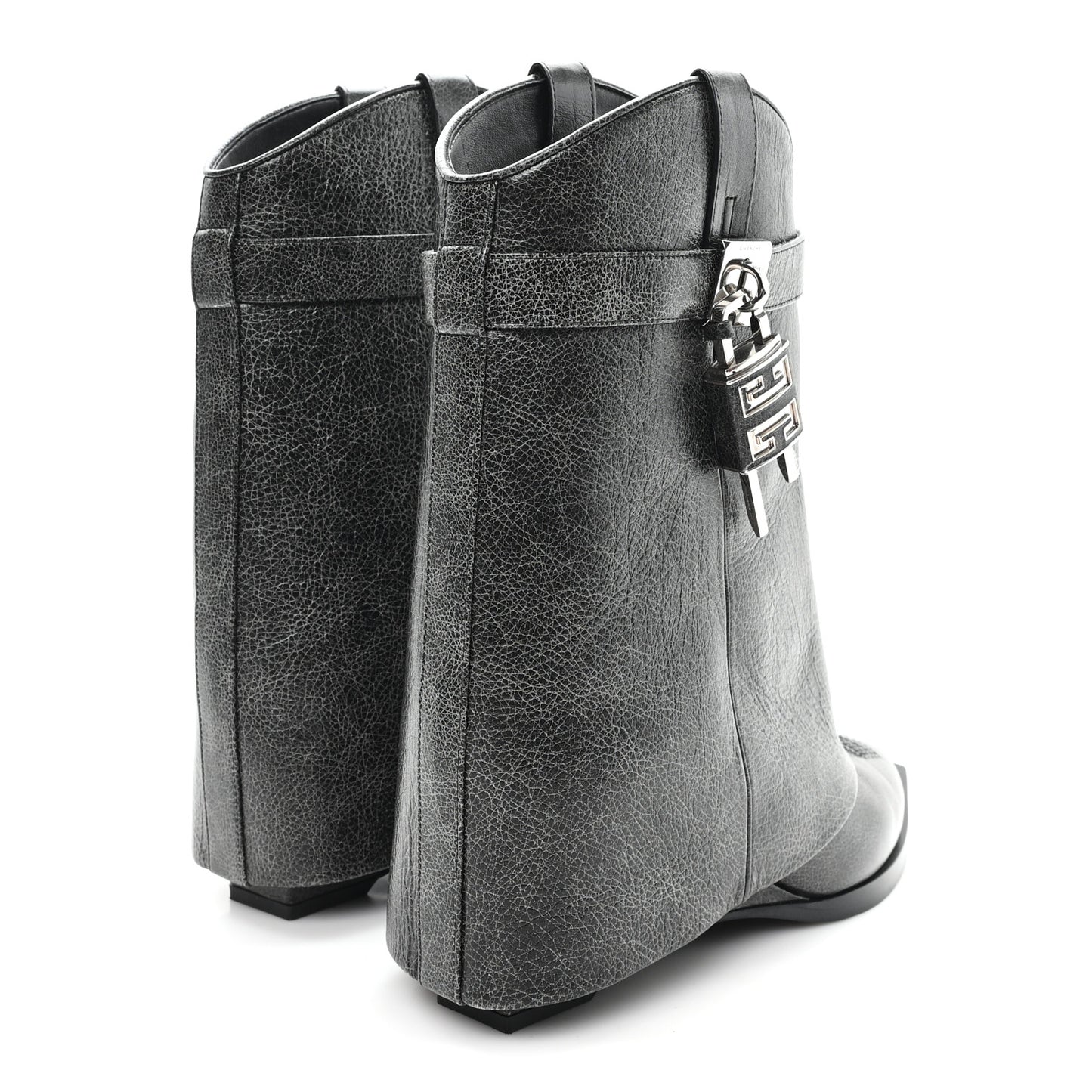 Aged Calfskin Cowboy Shark Lock Ankle Boots 39