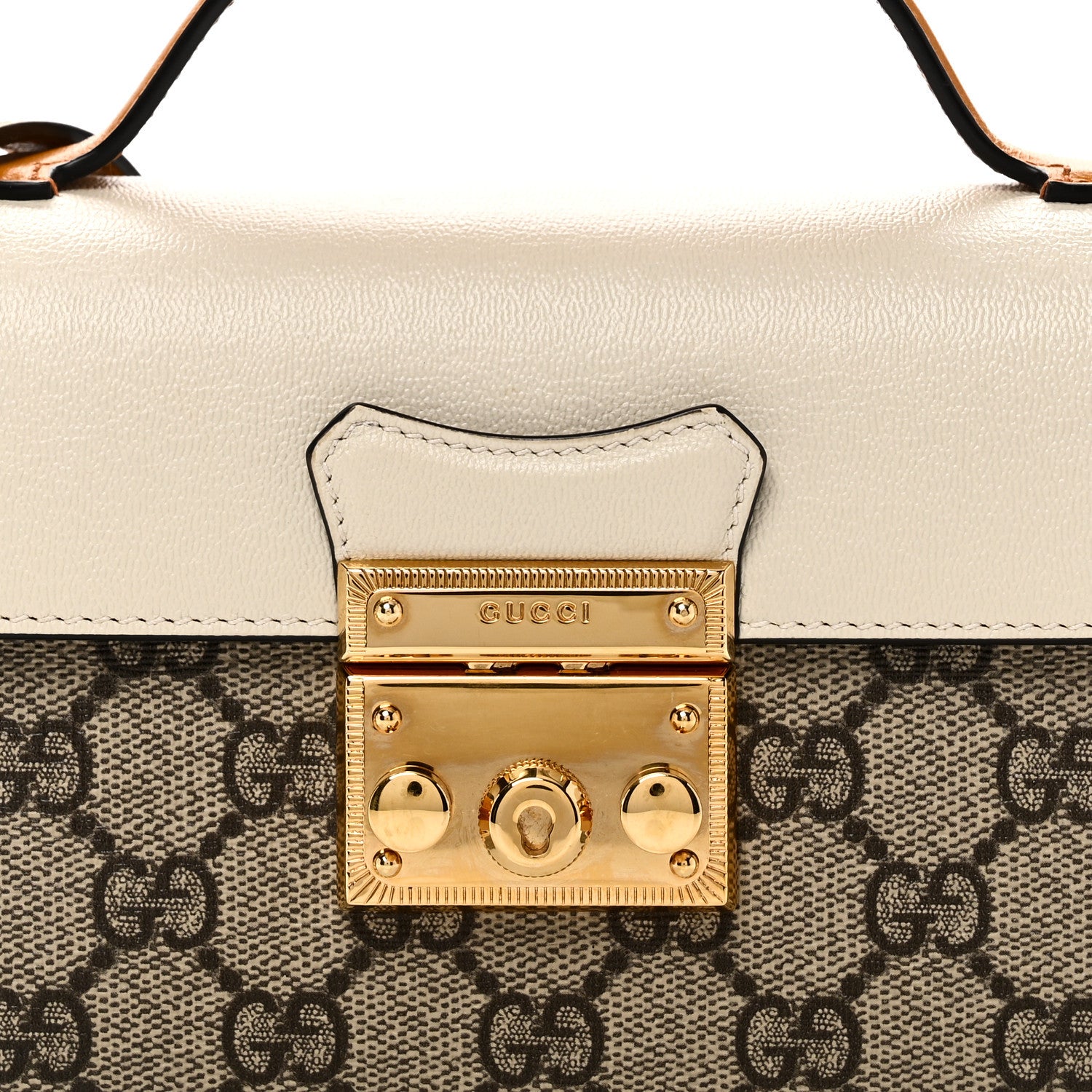 Gucci GG Supreme Monogram New Sakai Calfskin Mini Padlock Top Handle Shoulder Bag Beige Ebony Mystic White Sun Oil 9 of 9
