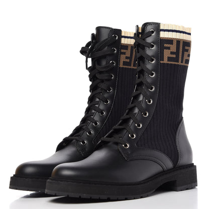 Fendi Calfskin Stretch Fabric Rockoko Biker Boots 40 Tobacco Black Marino 3 of 10