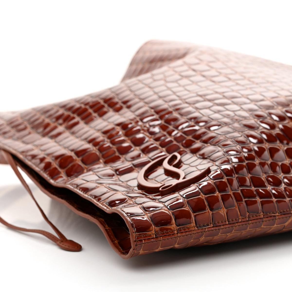 Christian Louboutin Patent Calfskin Crocodile Embossed Le 54 Tote Acajou 9 of 12
