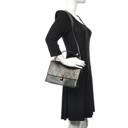 Fendi Vitello Liberty Bi-Color FF 1974 Embossed Kan I Shoulder Bag Black Maya 2 of 9