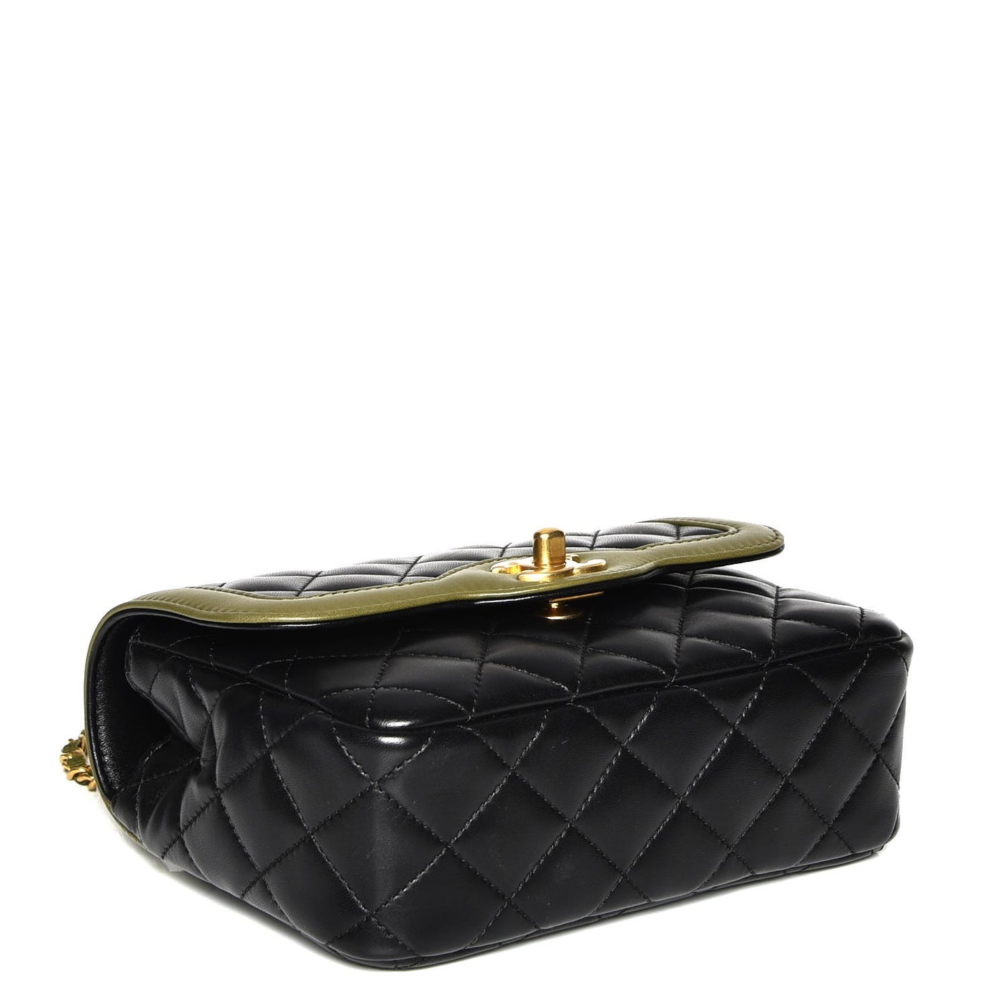 Lambskin Mini Square Flap Black Khaki
