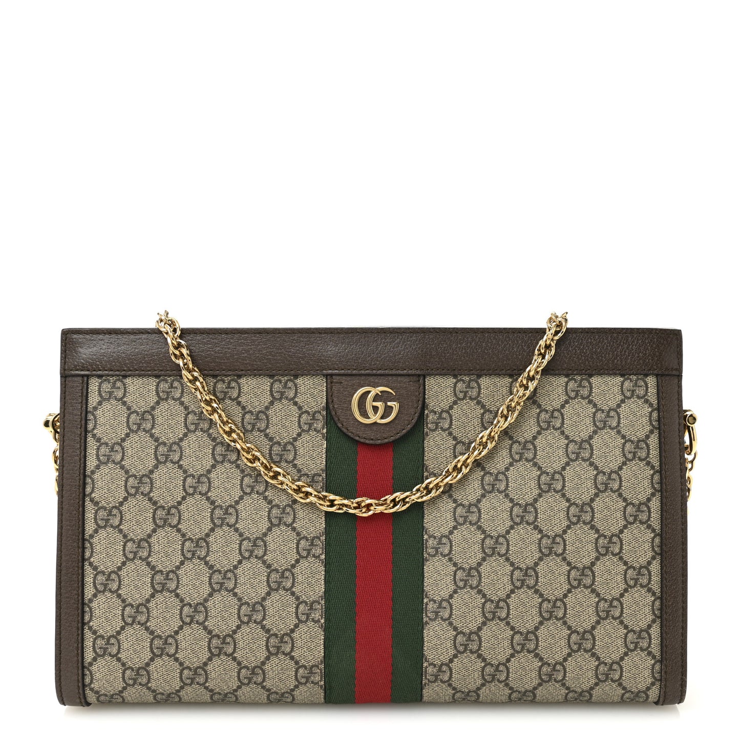 GG Supreme Monogram Web Medium Ophidia Chain Shoulder Bag Brown