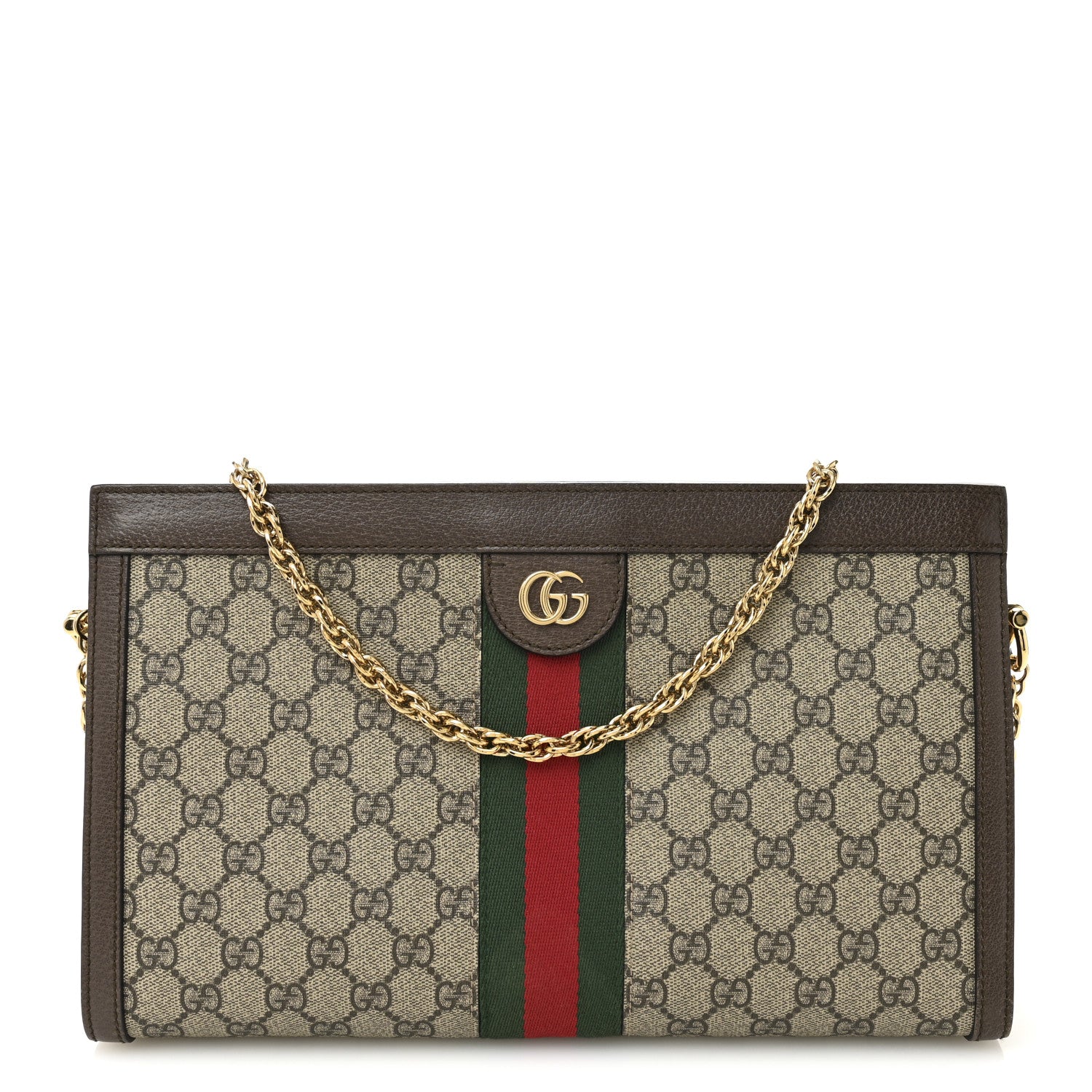Gucci GG Supreme Monogram Web Medium Ophidia Chain Shoulder Bag Brown 1 of 11