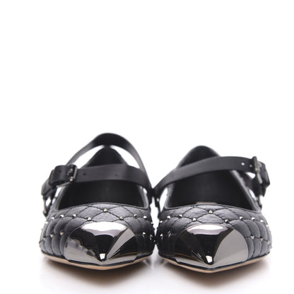 Valentino Garavani Crackled Lambskin Rockstud Spike Captoe Ballerina Flats 39.5 Black 2 of 10