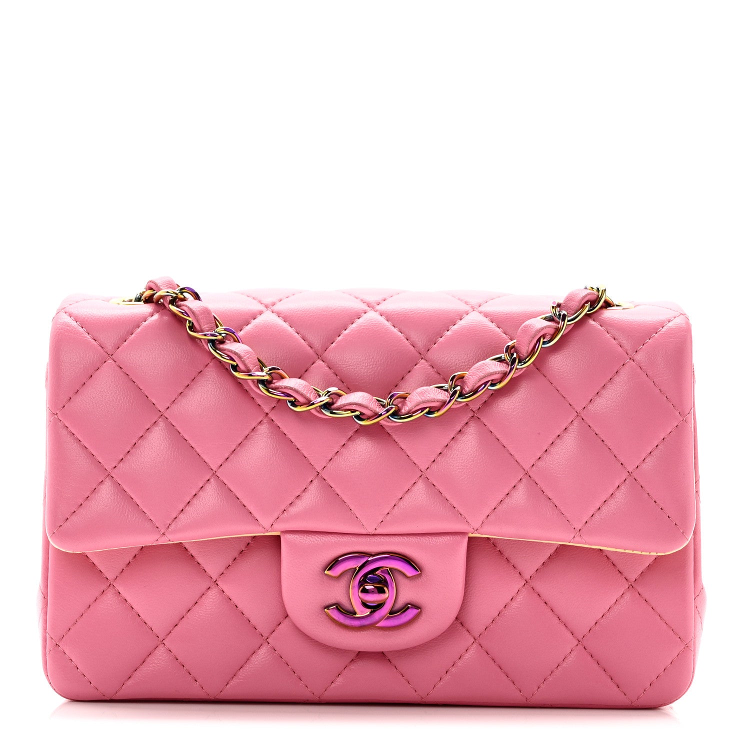 Chanel Lambskin Quilted Mini Rectangular Flap Pink Yellow 1 of 10
