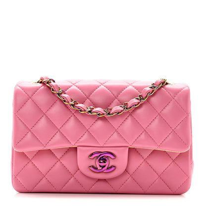 Chanel Lambskin Quilted Mini Rectangular Flap Pink Yellow 1 of 10