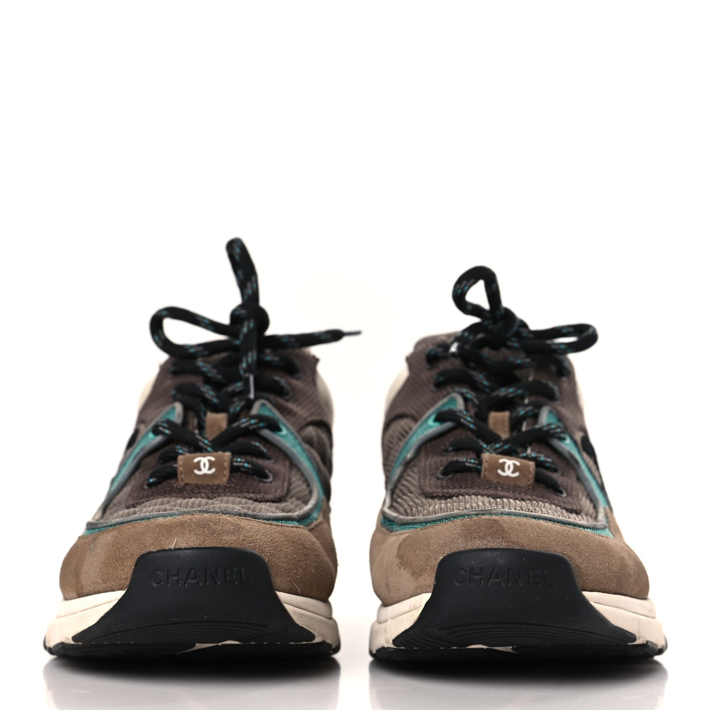 Nylon Calfskin Suede Womens CC Sneakers 40.5 Brown Green