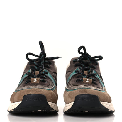 Chanel Nylon Calfskin Suede Womens CC Sneakers 40.5 Brown Green 2 of 12