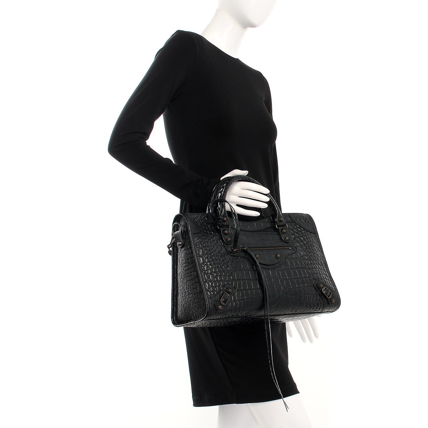 Balenciaga Calfskin Crocodile Embossed Classic Hardware City Black 3 of 10