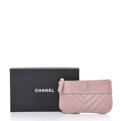 Chanel Metallic Caviar Chevron Quilted Small Vintage Mademoiselle Cosmetic Case Pink 11 of 11