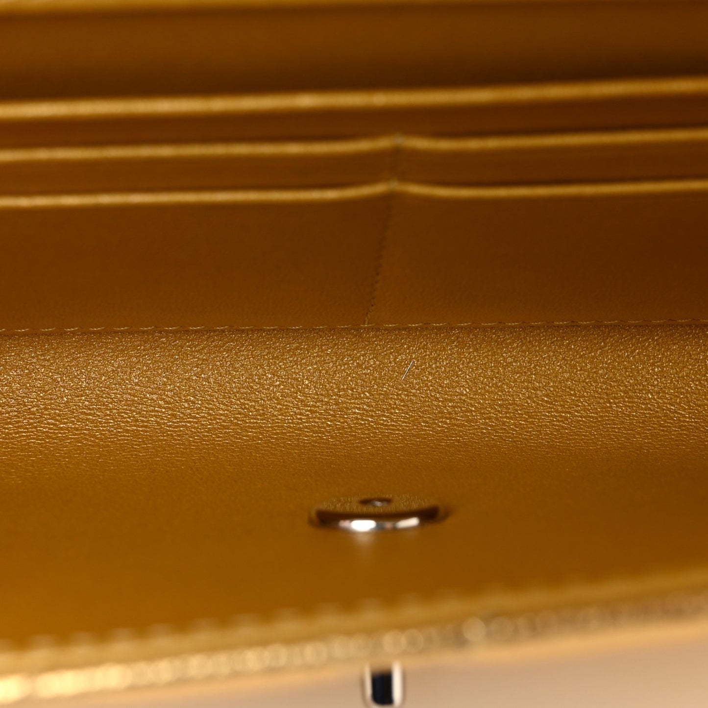 Metallic Caviar Quilted Top Handle Long Clutch With Chain Gold