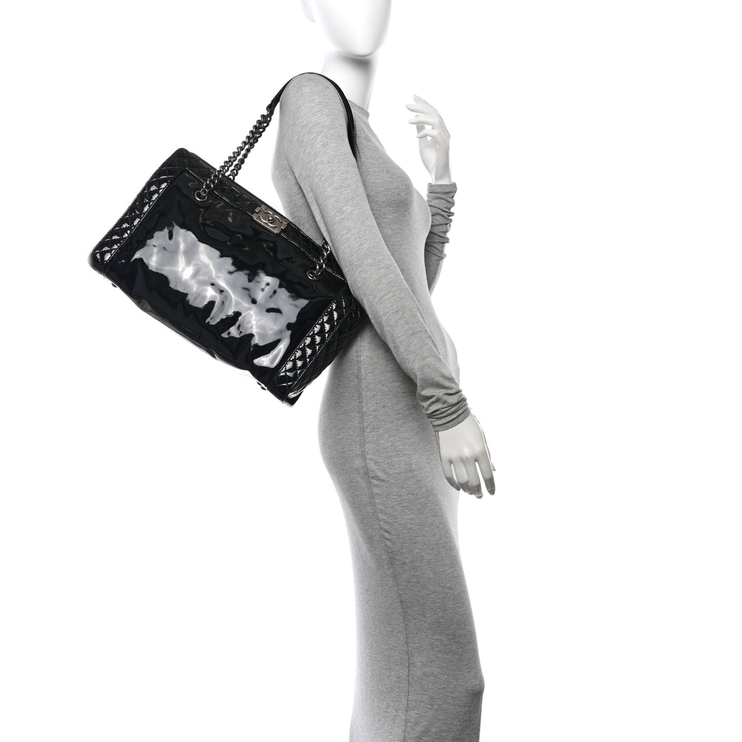 Patent Quilted Reverso Boy Tote Black