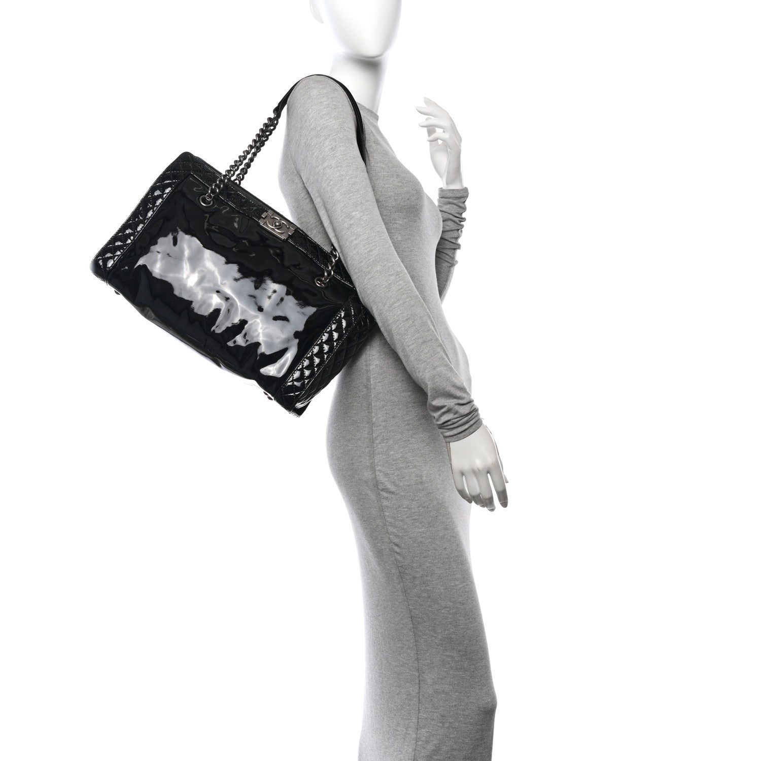 Chanel Patent Quilted Reverso Boy Tote Black 2 of 10