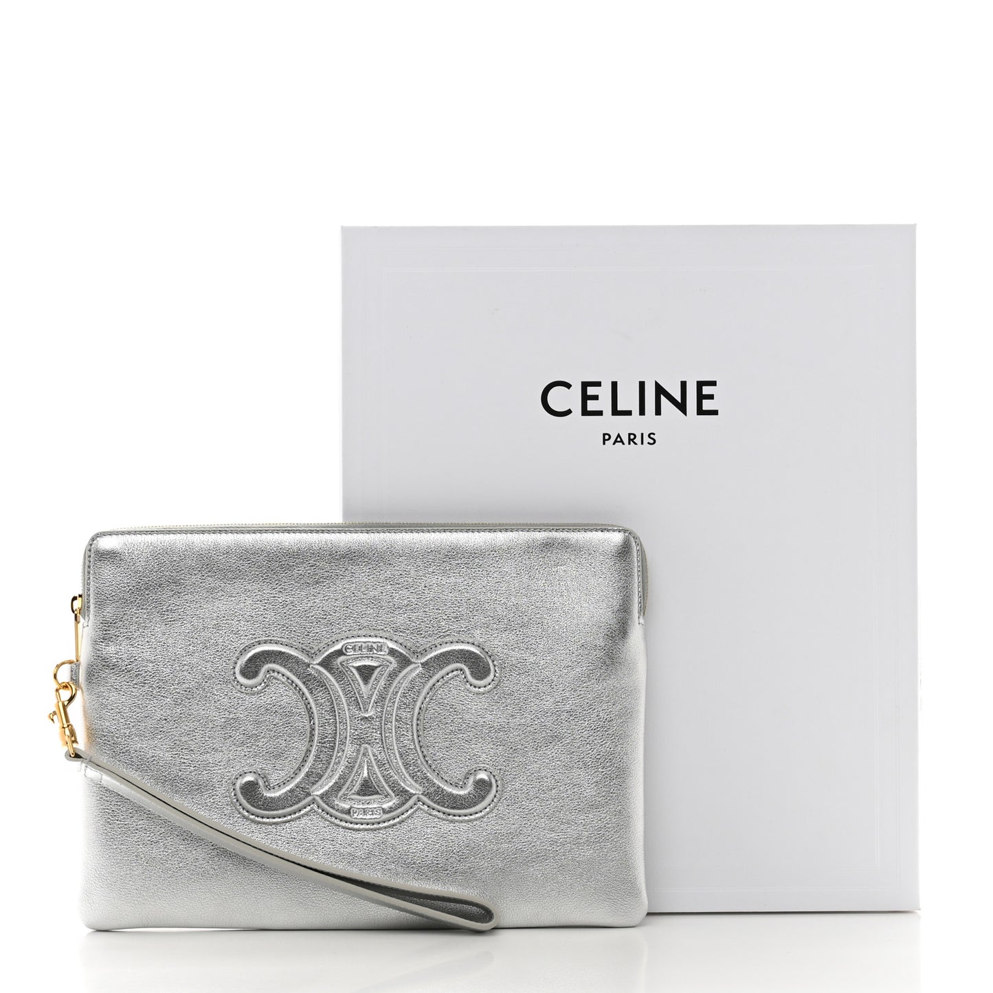 Metallic Calfskin Cuir Triomphe Coin and Card Pouch With Hook