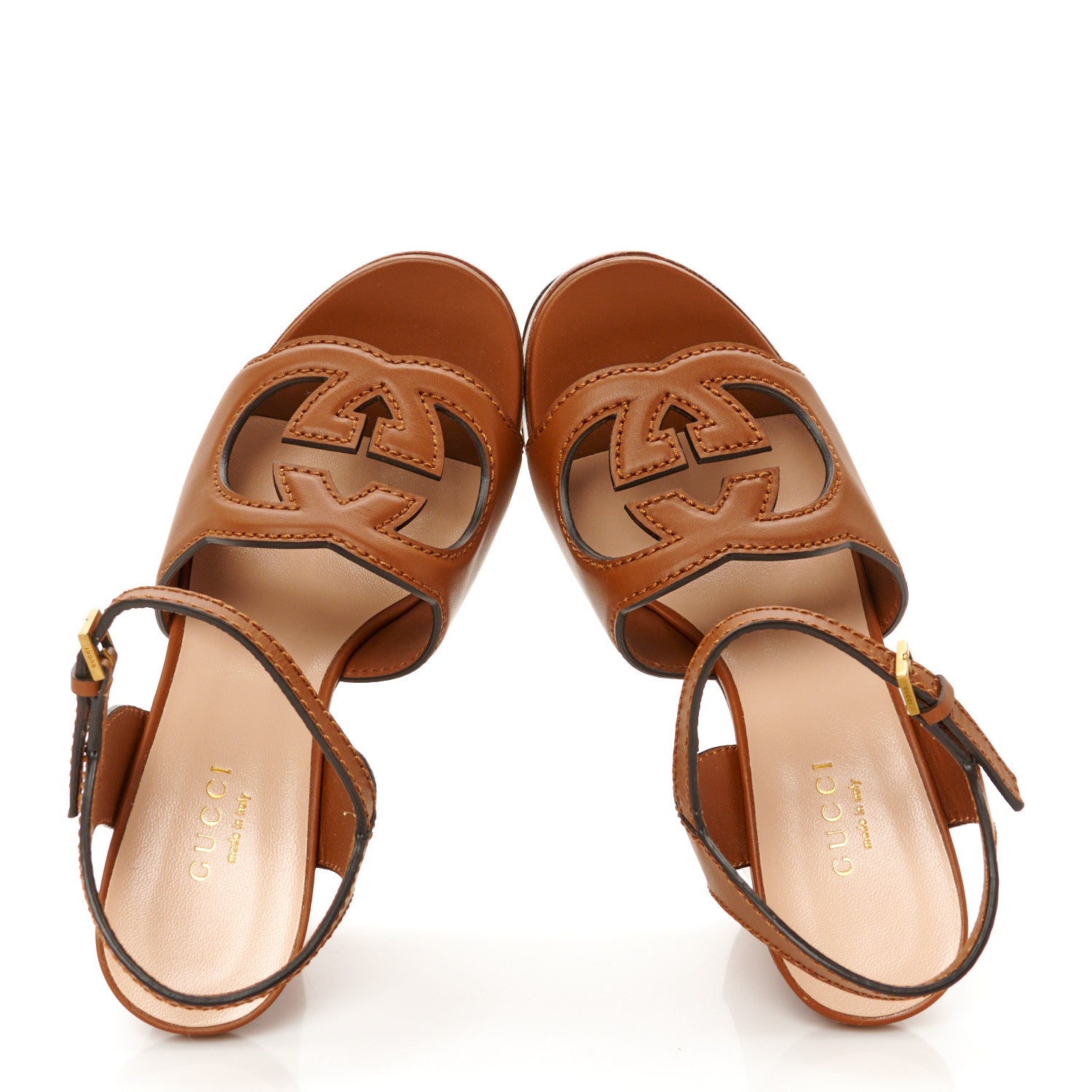 Gucci Cosmos Softy Calfskin Wooden Interlocking G Cut-Out 30/120mm Platform Sandals 35.5 Cuir 2 of 9