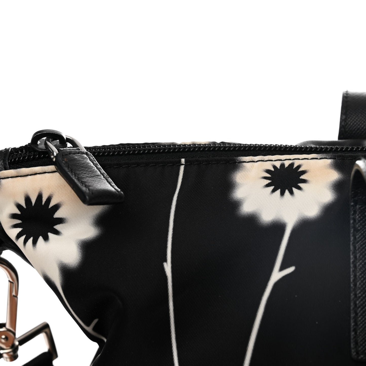 Tessuto Stampato Nylon Saffiano Floral Print Tote Black White