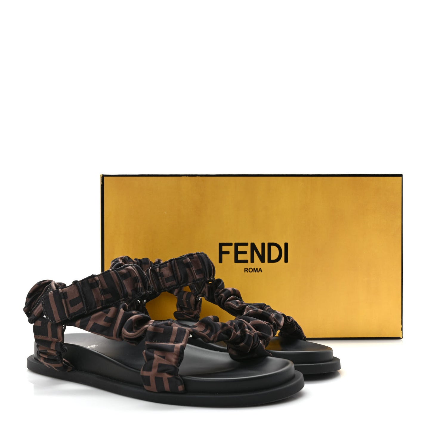 Satin FF Ruched Sandals 39.5 Tobacco Black