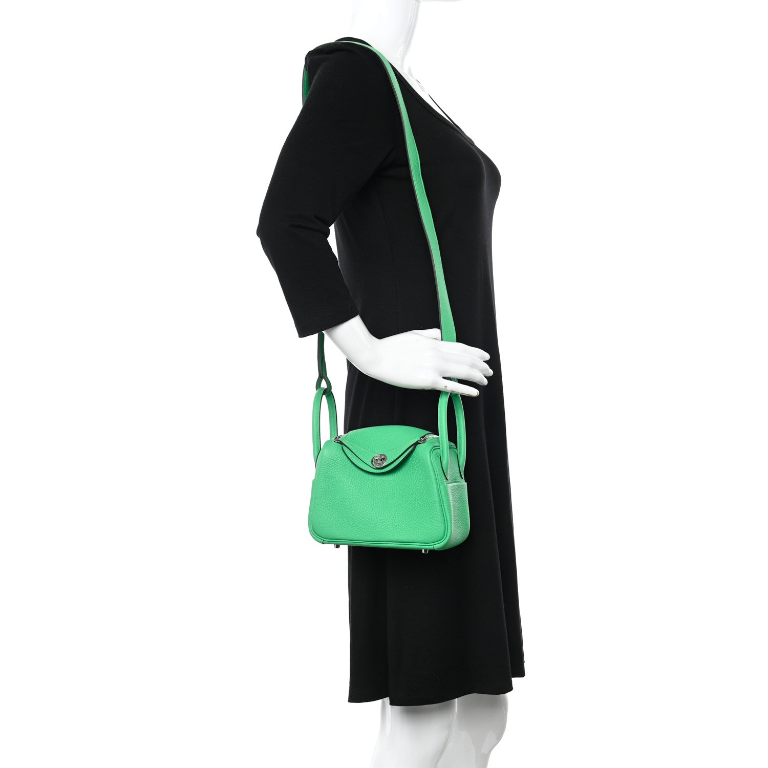Hermes Taurillon Clemence Mini Lindy 20 Vert Comics 2 of 11