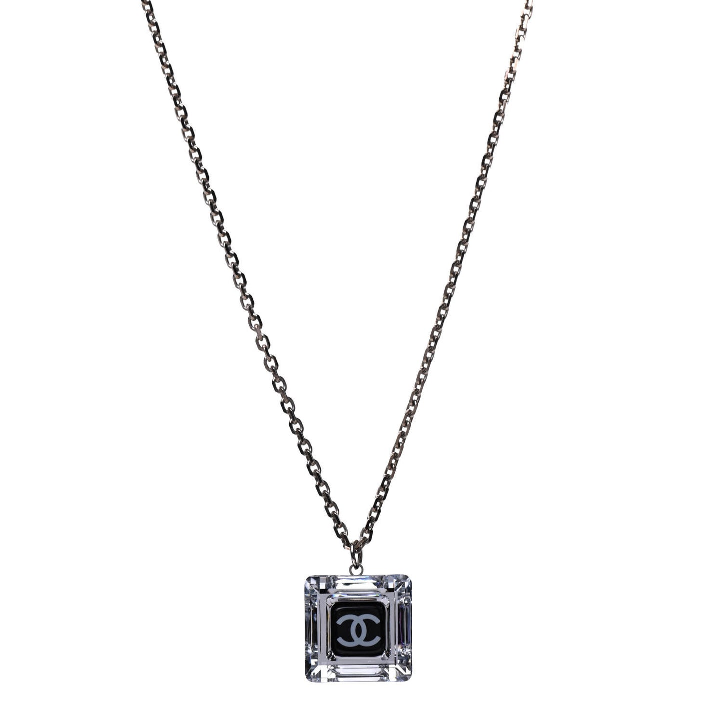 Lucite CC Square Charm Necklace