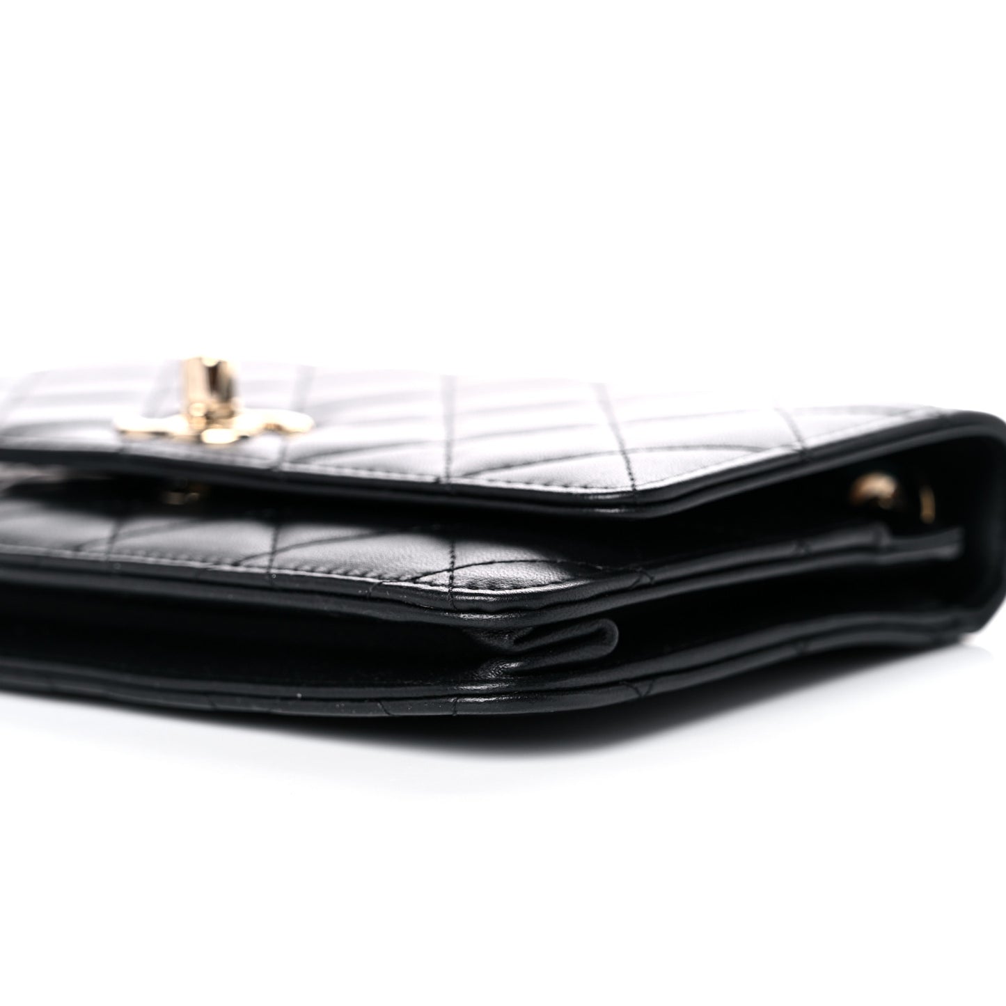 Lambskin Quilted Trendy CC Wallet On Chain WOC Black