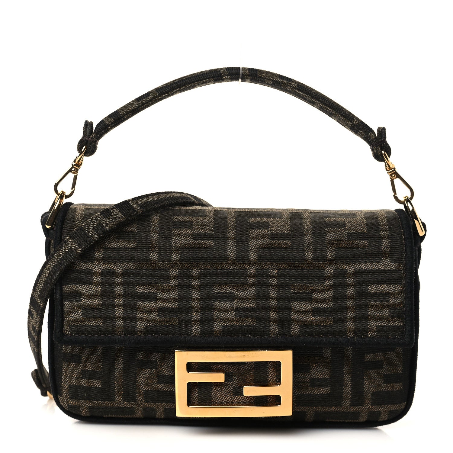 Fendi Fabric Jacquard FF 1974 Mini Baguette Tobacco Moro Black 1 of 8