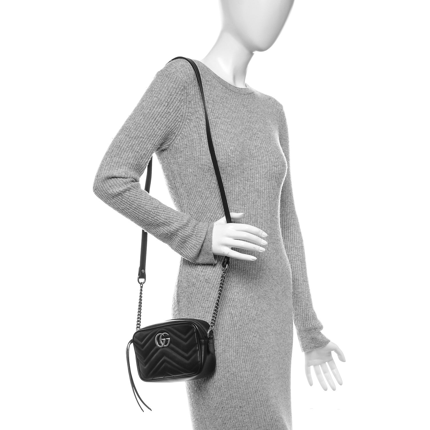 Gucci Calfskin Matelasse Mini GG Marmont Chain Shoulder Bag Black 2 of 6