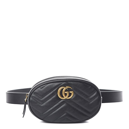 Gucci Calfskin Matelasse GG Marmont Belt Bag 85 34 Black 1 of 9