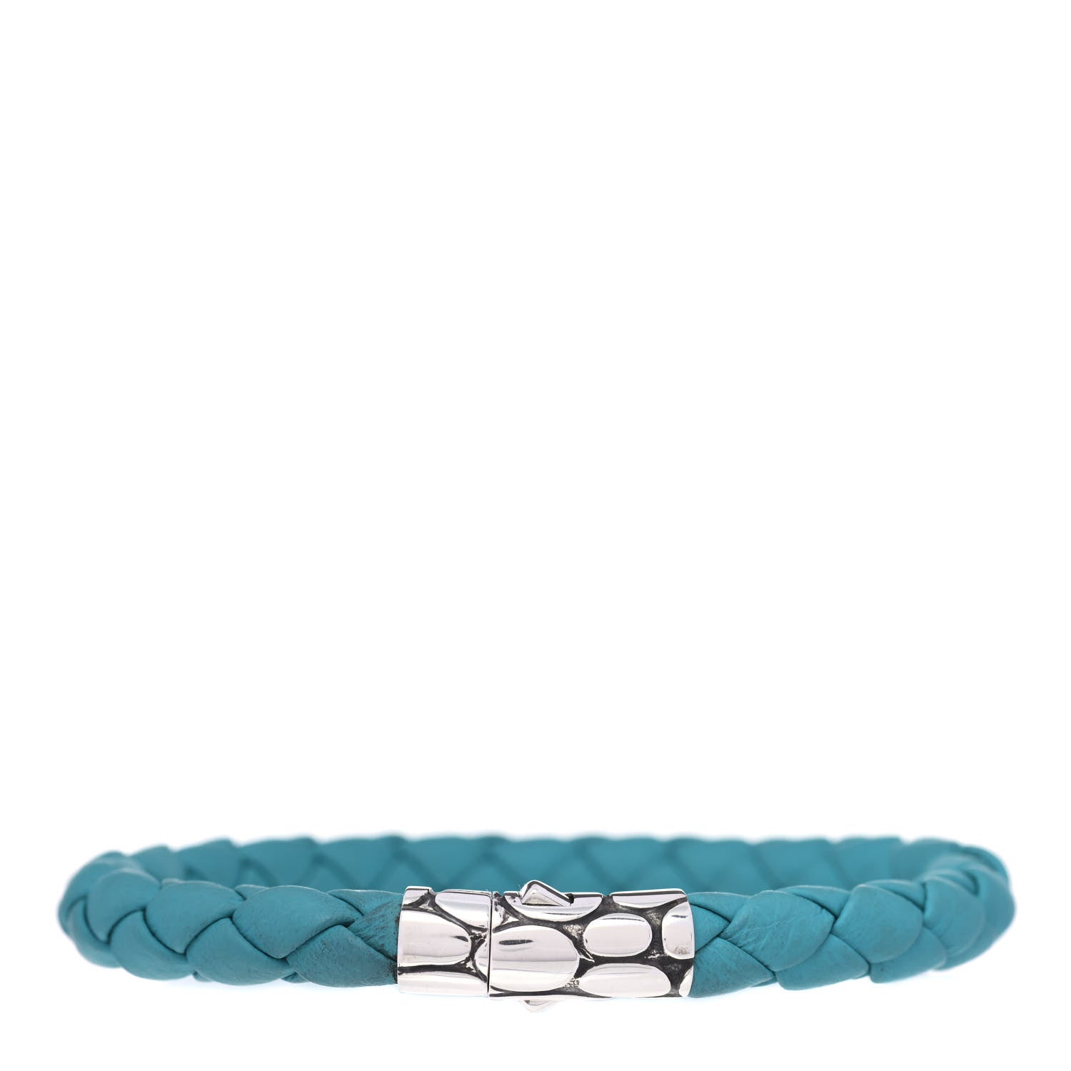 John Hardy Sterling Silver Leather Braided Bracelet Turquoise M 1 of 4