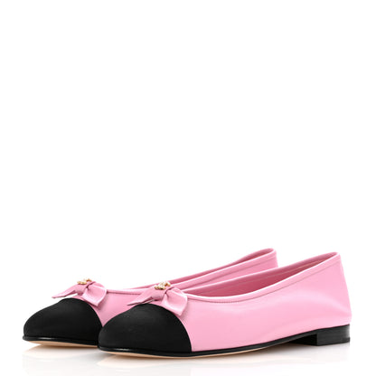 Chanel Lambskin Grosgrain Cap Toe Pearl CC Ballerina Flats 37.5 Pink Black 4 of 9