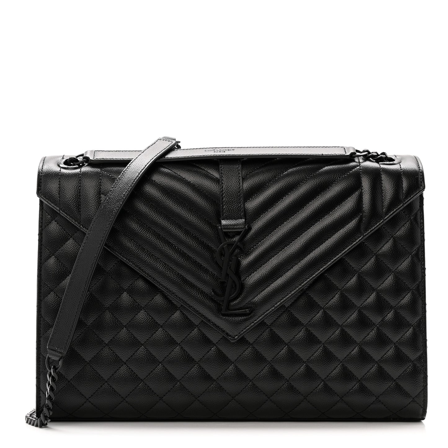 Grain De Poudre Textured Mixed Matelasse Large Triquilt Monogram Monochrome Satchel Black