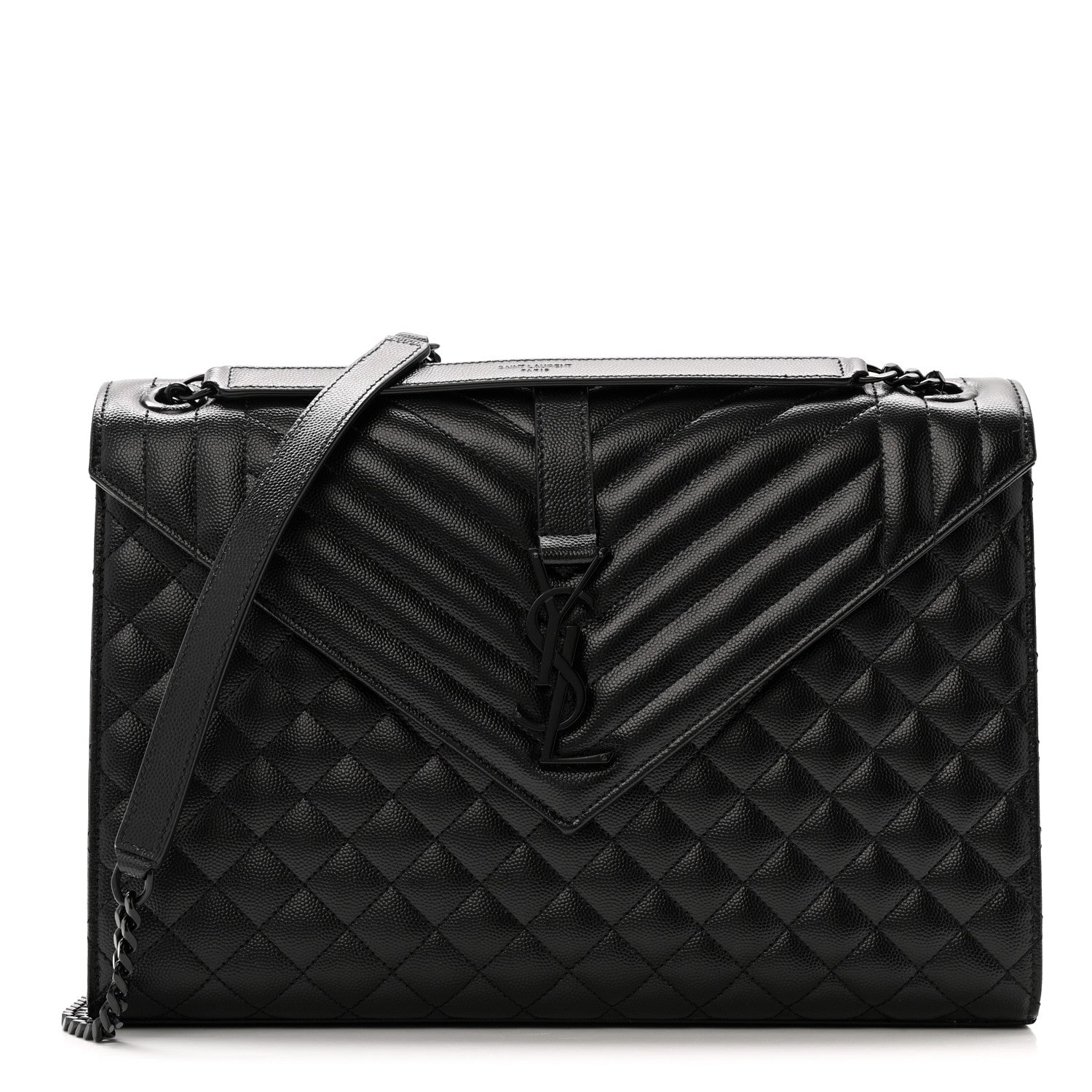 Saint Laurent Grain De Poudre Textured Mixed Matelasse Large Triquilt Monogram Monochrome Satchel Black 1 of 13