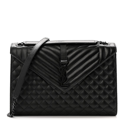 Saint Laurent Grain De Poudre Textured Mixed Matelasse Large Triquilt Monogram Monochrome Satchel Black 1 of 13