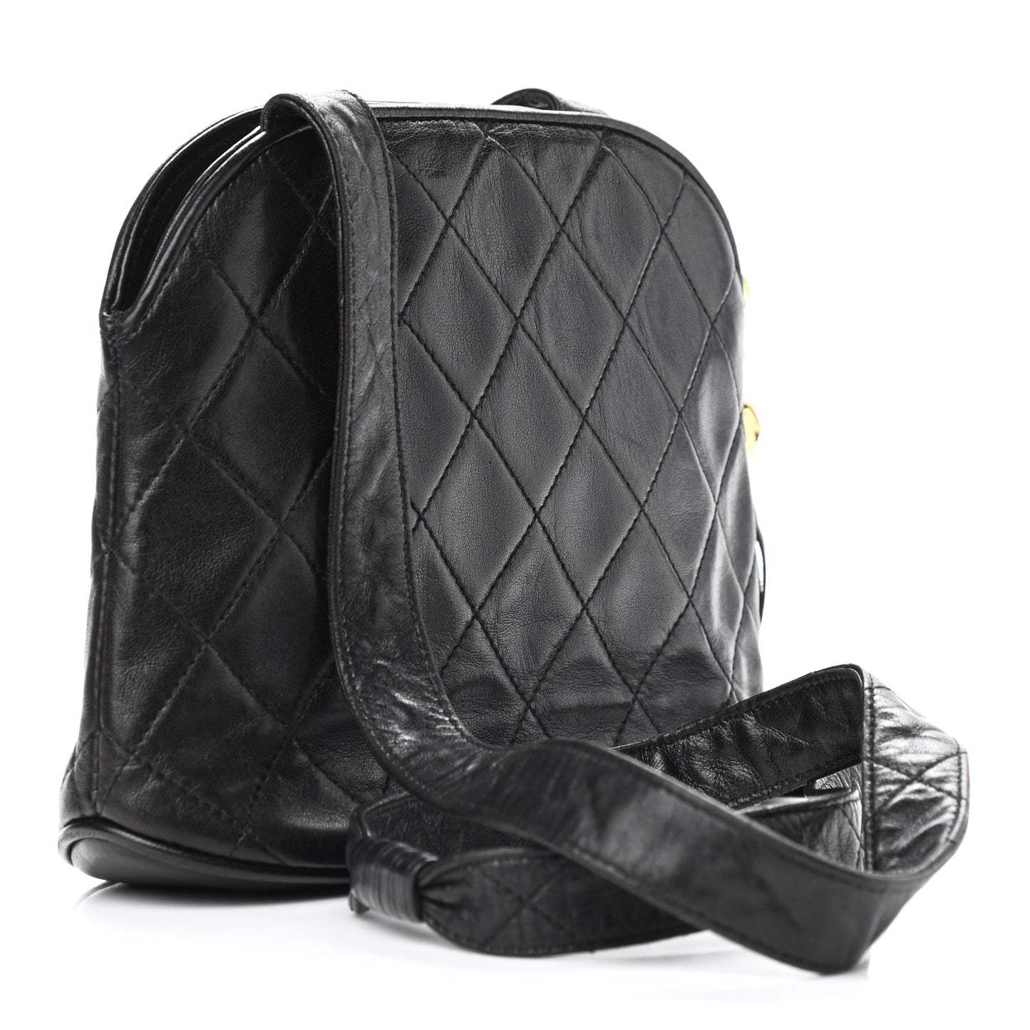 Lambskin Quilted Tassel Camera Case Black