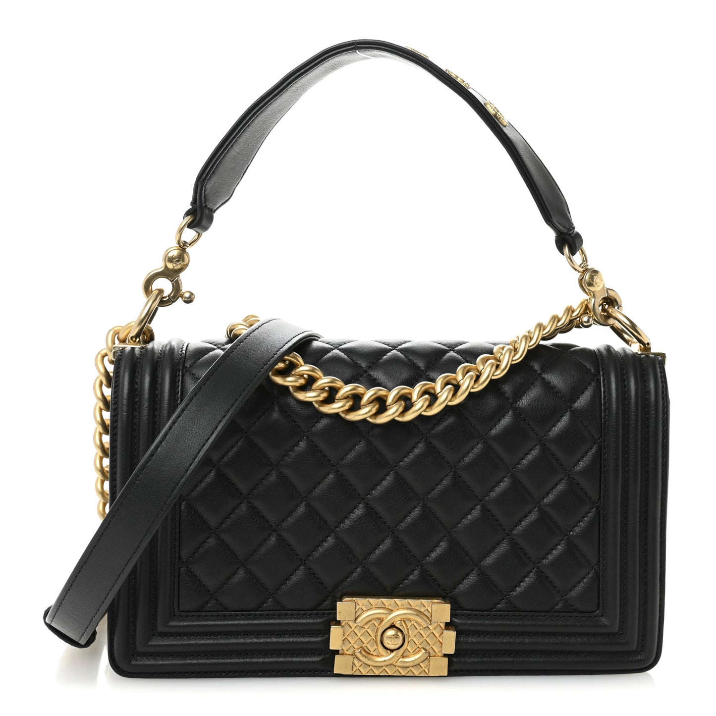 Calfskin Medium Boy Logo Top Handle Flap Black
