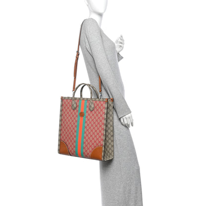 Gucci X DANS LE VERT GG Supreme Monogram Cuoio Web Large Retro Interlocking Tote Beige Rosso Ebony Harness Brown 2 of 11