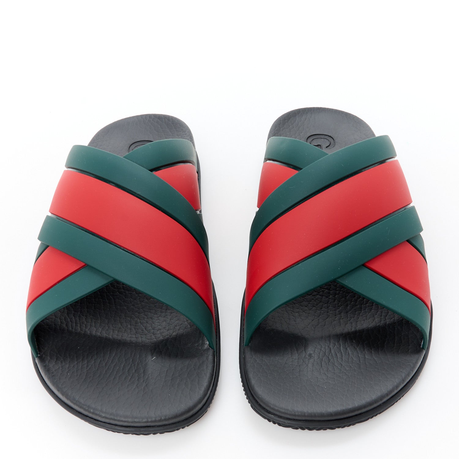 Gucci Rubber Web Womens Criss Cross Slide Sandals 41 Green Red 2 of 10
