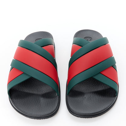 Gucci Rubber Web Womens Criss Cross Slide Sandals 41 Green Red 2 of 10