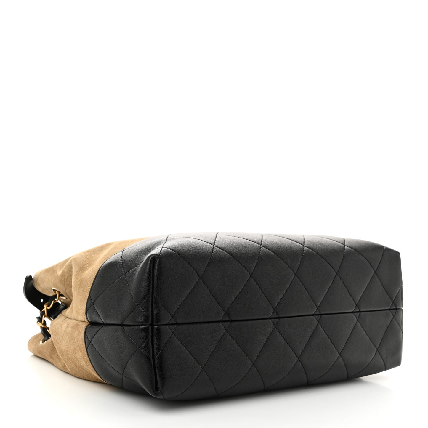 Suede Shiny Lambskin Quilted Small Shopping Bag  Beige Black
